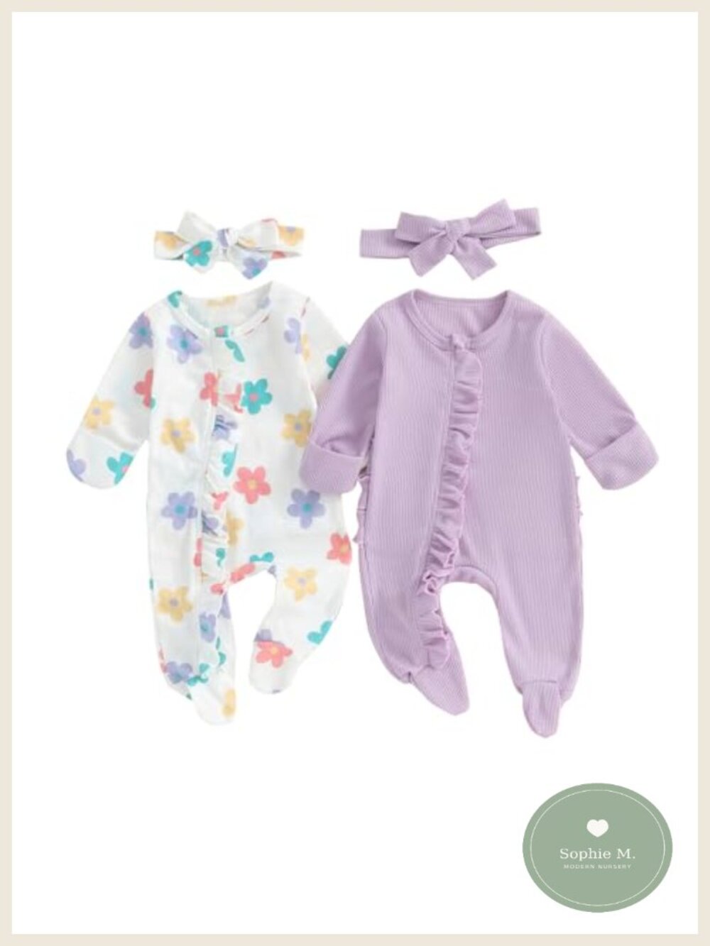Baby Girl Footie Pajamas 2 Pack Ruffle Zipper Sleeper Coming Home Outfit